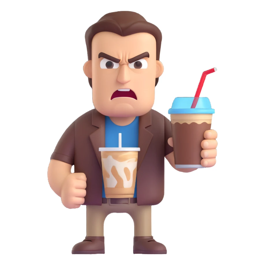 angry man with cold coffee sticker