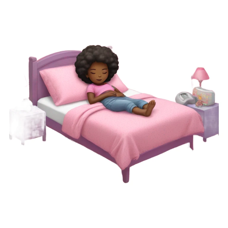 Black girl sleeping in a pink hello kitty bed sticker