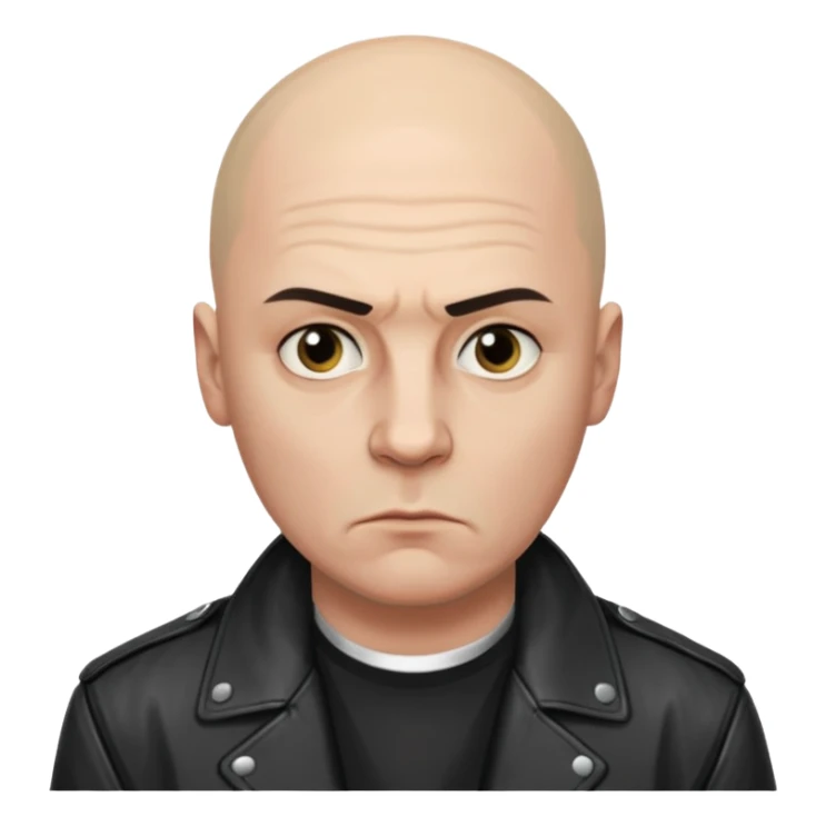 Bald Russian 1990s gangster emoji, leather jacket, , serious face sticker