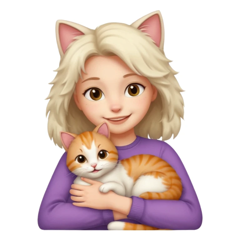 A cute girl hugging a cute cat sticker