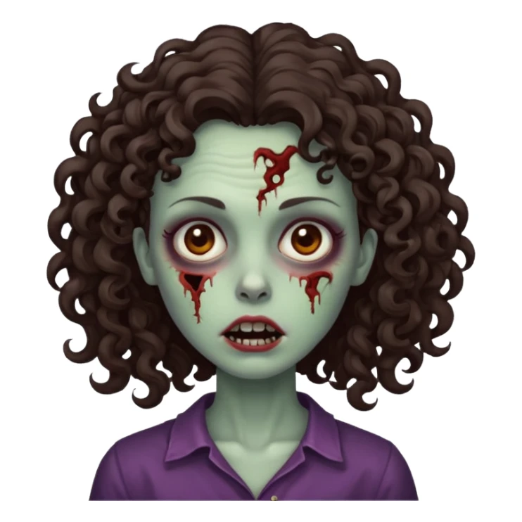 zombie woman with curly, slightly voluminous dark brown hair  sticker