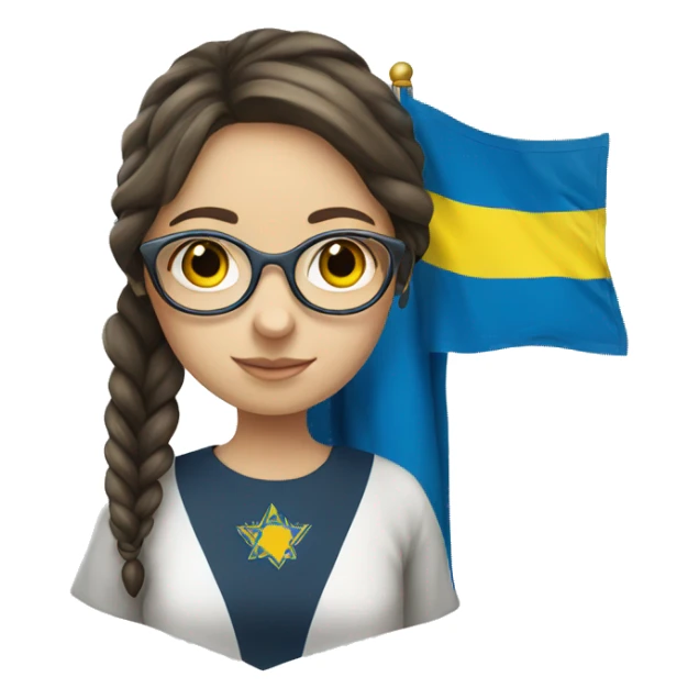 Ukrainian girl with glasses holding Israeli flag  sticker