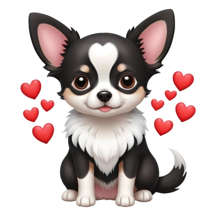 Black and white chihuahua with hearts around sticker