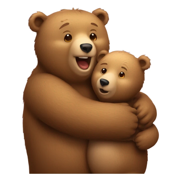 Daddy bear and baby bear hugging in love with a heart sticker