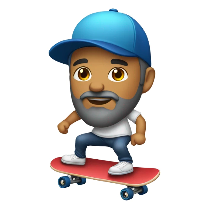 latino guy with gray beard and baseball cap riding a skateboard sticker