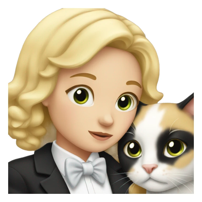 Blonde girl snuggling tuxedo cat sticker