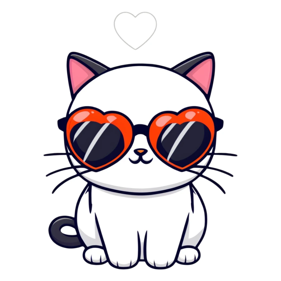 black cat wearing heart-shaped sunglasses sticker