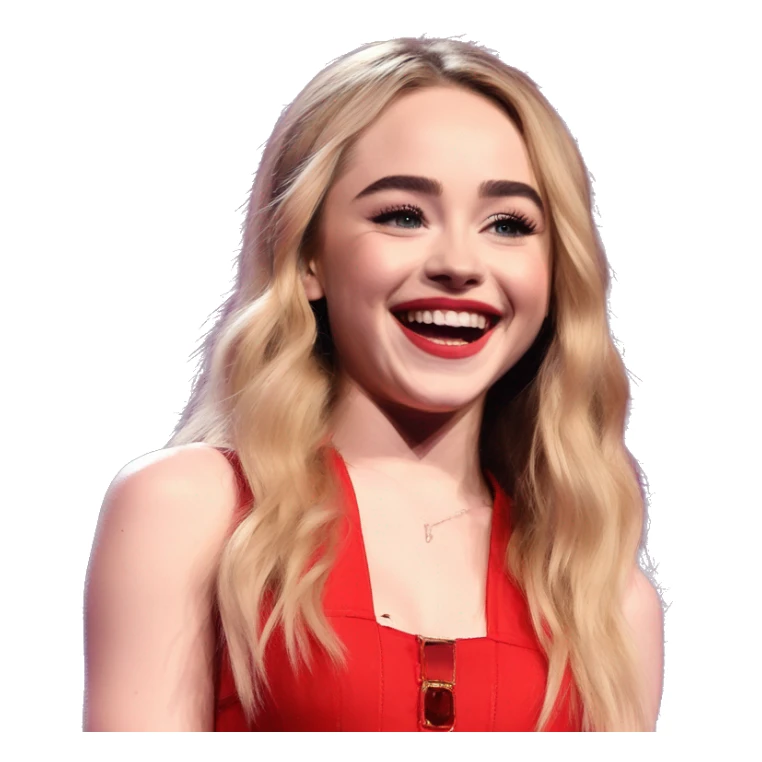 “Sabrina Carpenter in a red outfit, smiling confidently while performing on stage.” sticker