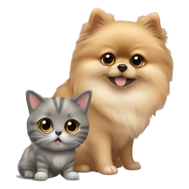 Super cute, big eyed pomeranian in tan with a grey tabby scottish fold cat sticker