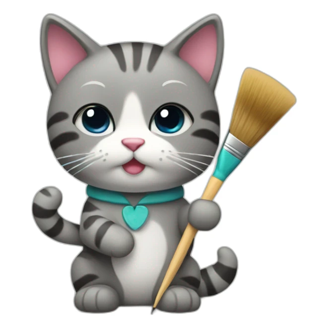 Kawaii cat artist with a brush sticker