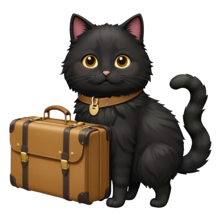 Black fluffy cat carrying suitcase in sunny place sticker