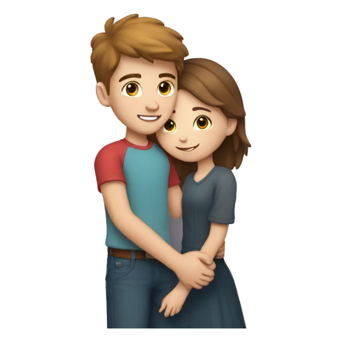 White skin Young man and girl hugs with heart sticker