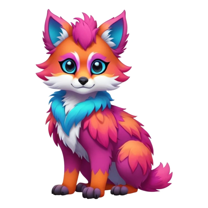 Neon-colored multi-colored cute cool exotic Falvie-Fionbri-fantasy-creature-fursona, full body, with markings sticker