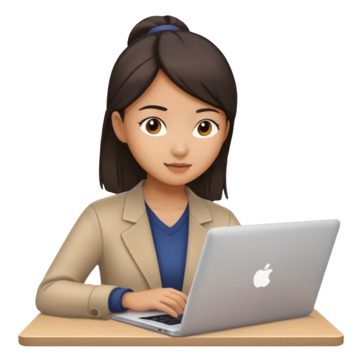 working asian girl, with a laptop sticker