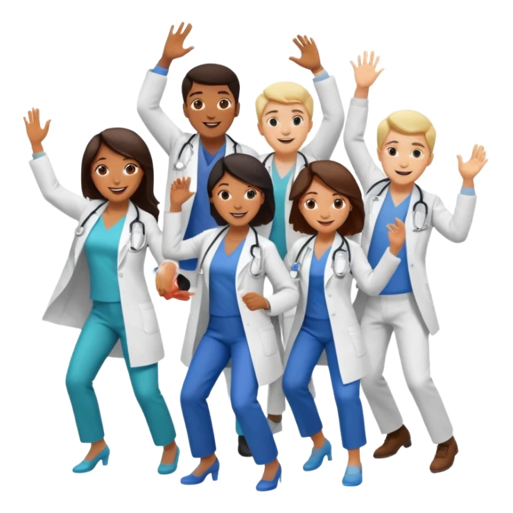 doctors in white coats of different ethnic background and both sexes dancing / doing cardio sticker