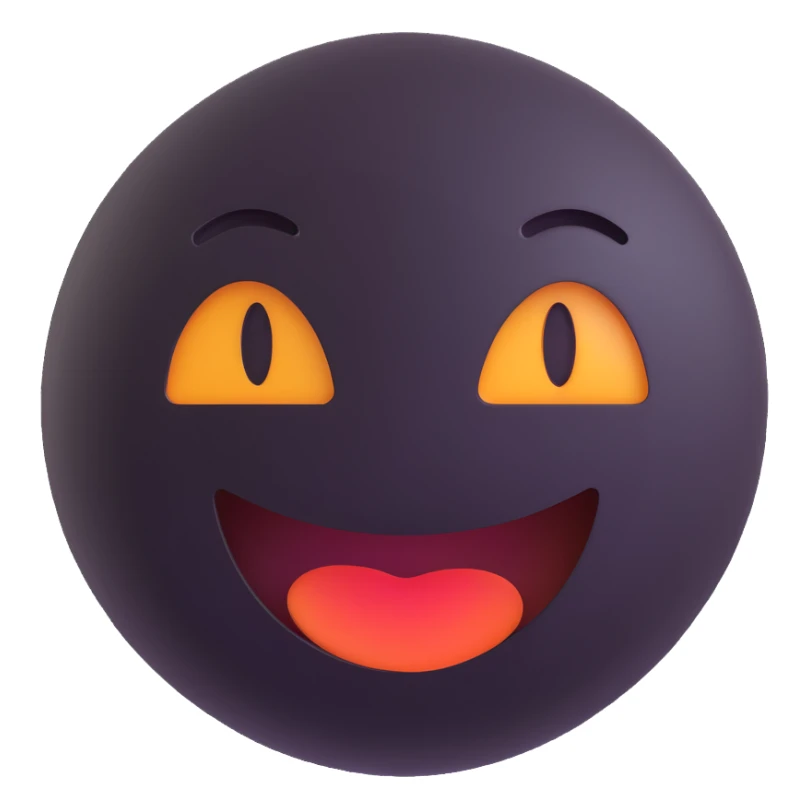 Create a dark, laughing emoji with volumetric rendering, clear lines and contours, expressive shadows and highlights, and an aged effect with cracks similar to the reference image. No background. sticker