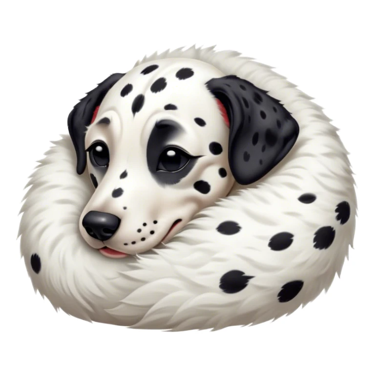 Meme-Worthy Cute Sleeping Spotted Dalmatian Portrait Emoji, Head resting peacefully with a contented smile, showcasing a delightfully majestic build and a luxuriously soft Fur of predominantly white with bold black patches, eyes shut in a serene nap, Simplified yet hilariously adorable features, highly detailed, glowing with a soft, drowsy light, high shine, relaxed and utterly lovable, stylized with an air of playful laziness, bright and heartwarming, soft glowing outline, capturing the essence of a comically sleepy guardian, so meme-worthy it feels like it could instantly become the next viral sensation of adorable slumber! sticker