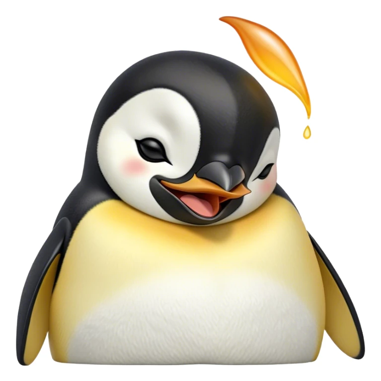 Cinematic Cute Yawning Emperor Penguin Portrait Emoji, Head tilted slightly with a dramatic, wide-open yawn, showcasing smooth, downy feathers with a striking contrast and sleepy, half-closed eyes, Simplified yet irresistibly adorable features, highly detailed, glowing with a soft, cozy polar glow, high shine, relaxed yet expressive, stylized with a touch of whimsical charm, soft glowing outline, capturing the essence of a drowsy yet affectionate arctic guardian that seems ready to stretch out and nap! sticker