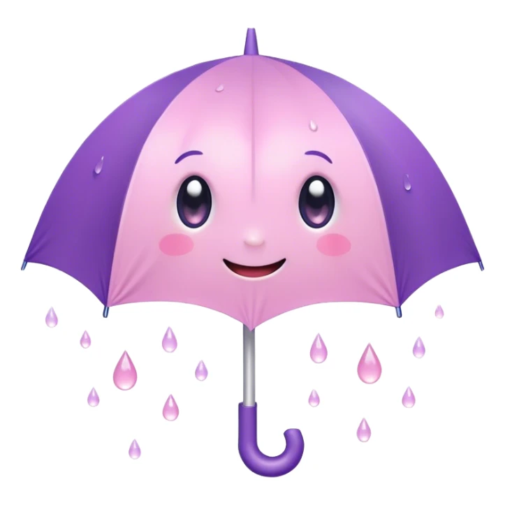 Cute Kawaii Umbrella, small and cute, soft pastel pink and purple, tiny rain droplets smiling down, a chubby round handle, big sparkling eyes full of joy! sticker