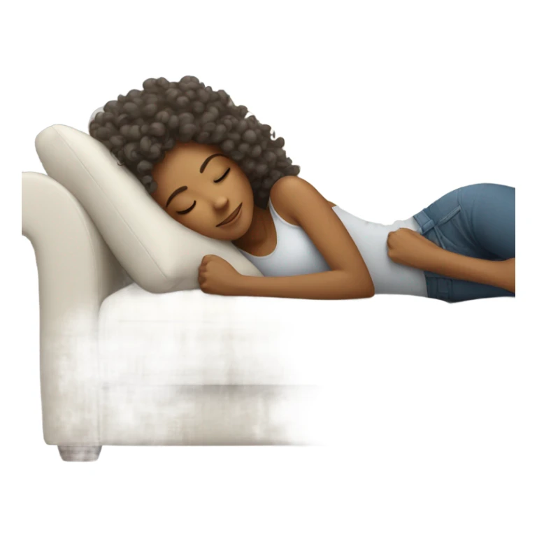 lady with curly hair sleeping on couch sticker