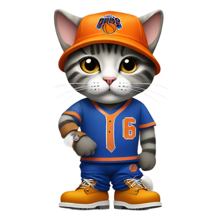 cat in timbs, New York knicks jersey and smoking  sticker