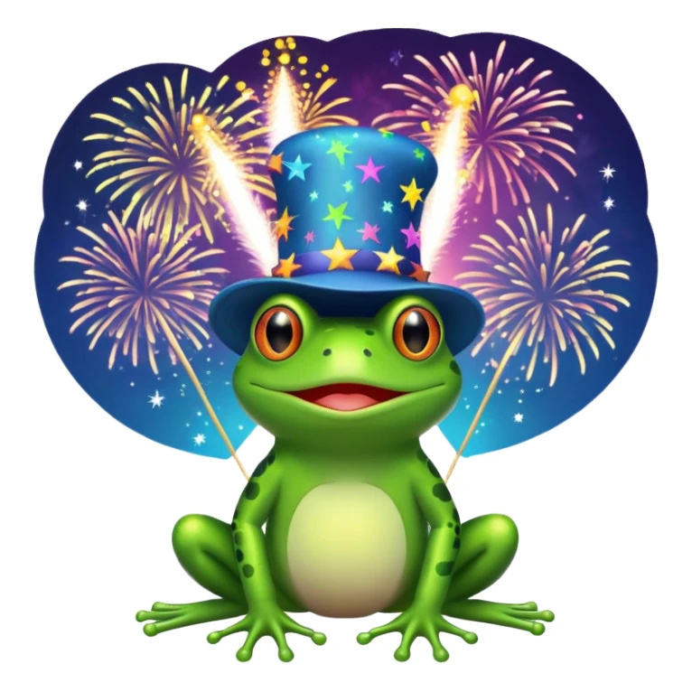 frog in a hat on the background of fireworks sticker