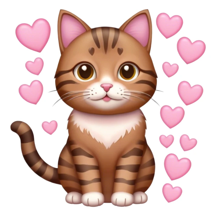 Brown tabby cat with multiple light pink hearts around it sticker