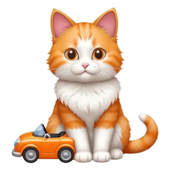 cat full body sitting and playing with a toy car sticker