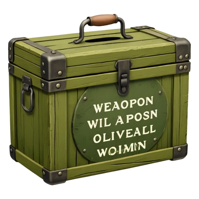 green military wooden box with with an inscription weapon sticker