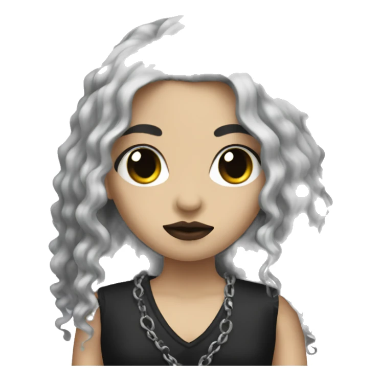 Goth girl with black eyes and a long black curly mullet sticker