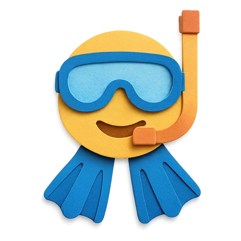 snorkel and flippers with layered paper effect on a white background in paper-craft style sticker