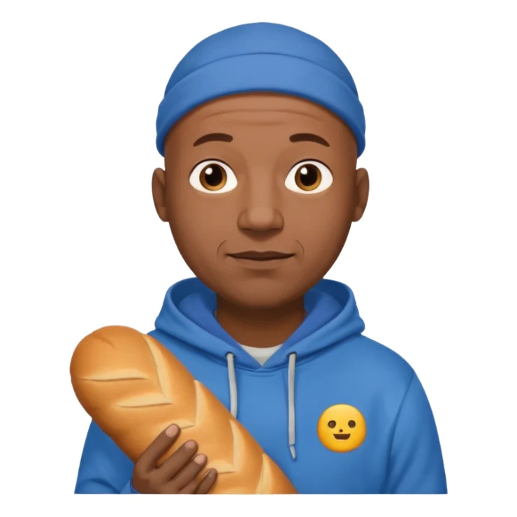 Bald black guy 40 years old with blue hoodie and and bread emoji sticker