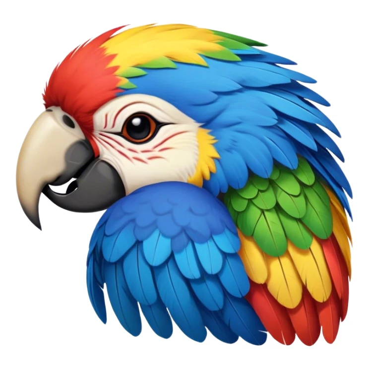 Meme-Worthy cute Sleeping Macaw Portrait Emoji, Head resting peacefully with a contented smile, showcasing a cascade of colorful feathers and eyes gently closed in serene slumber, Simplified yet comically adorable features, highly detailed, glowing with a soft, drowsy tropical light, high shine, relaxed and utterly lovable, stylized with an air of playful laziness, bright and heartwarming, soft glowing outline, capturing the essence of a sleeping parrot that feels destined to become the next viral icon of adorable rest! sticker