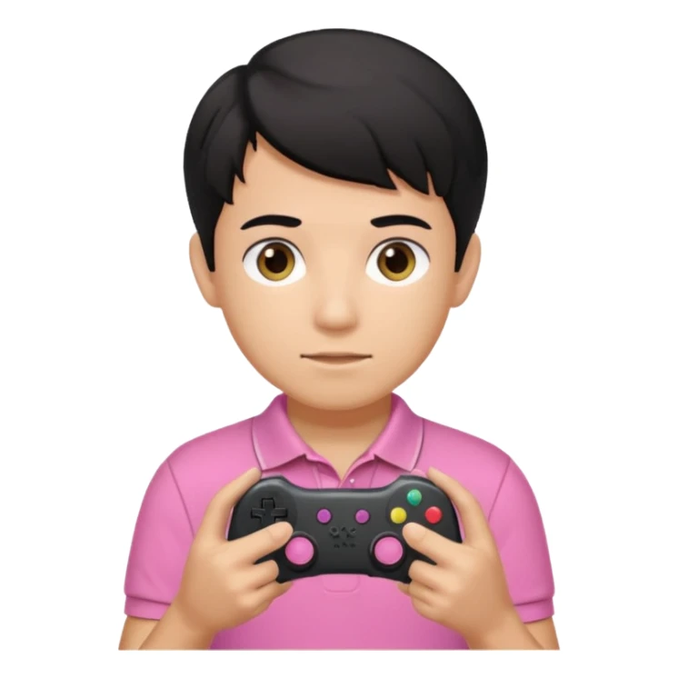 generate a pretty tan bratz boy with a pink polo. Holding a gaming controller in hand. Black hair sticker