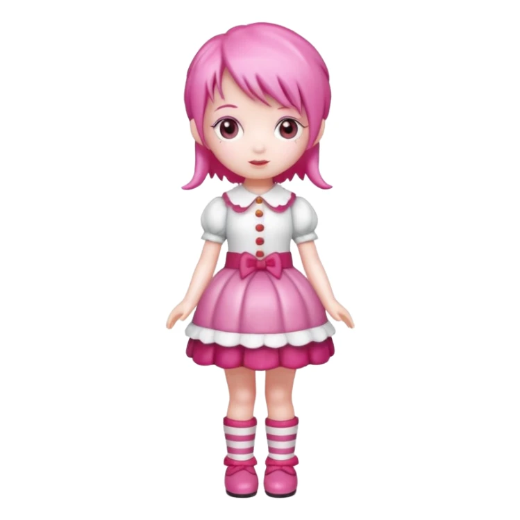 Isolated detaile illustration of the most modern raspberry torte doll figurine full body with pink hair sticker