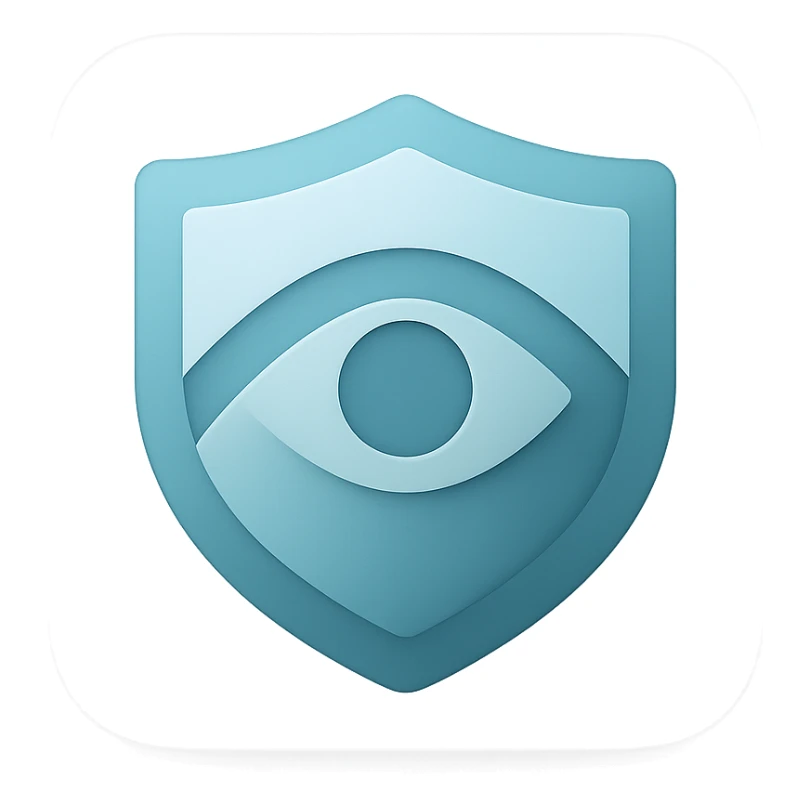 Minimal, modern logo for 'Early Risk' app: geometric, clean, macOS-style icon with soft gradients and subtle shadows. No text, no checkmarks or arrows. Evoke proactive, reassuring, high-quality feel. Use calm, trust-inspiring colors (blues, teals, soft grays). Design suggests early detection, insight, and protection with abstract shield, eye, or layered forms but not generic. Flat or lightly 3D, balanced, crisp, suitable for favicon and large branding. Transparent background. sticker