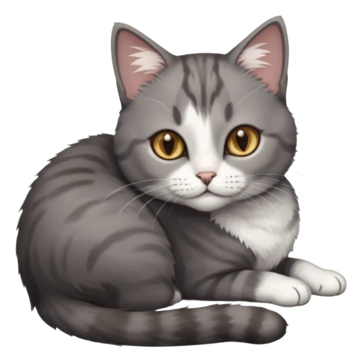 full body tiny short hair dark grey and white cat with hazel eyes lying down sticker