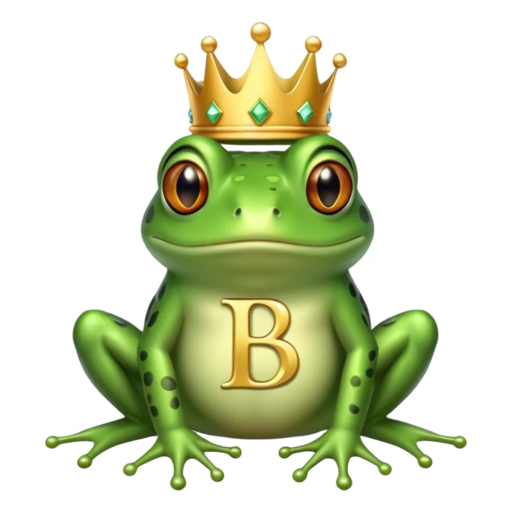 Frog with gold crown and letter b in it sticker