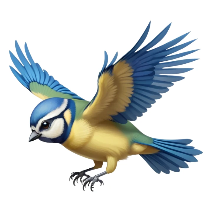 Eurasian blue tit bird flying with wings spread sticker