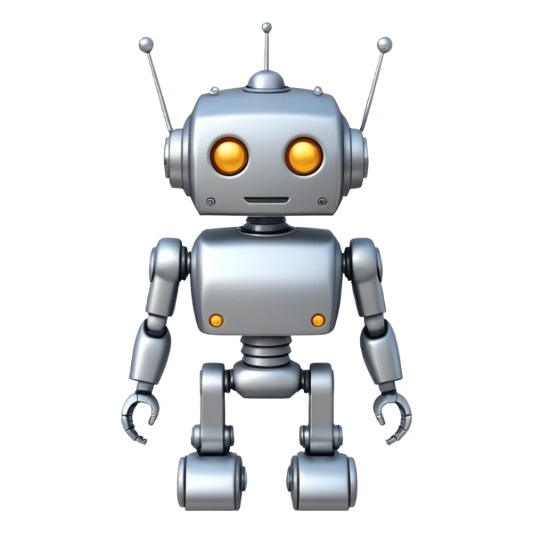 toy robot, simple and cute, metallic body, small antenna sticker