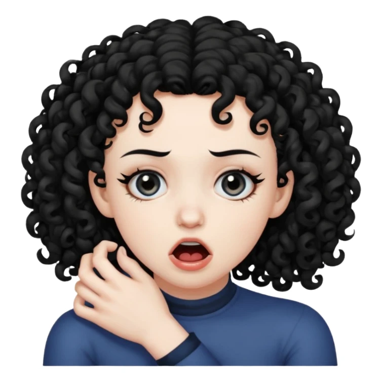 Black curly hair strangling self with x eyes sticker