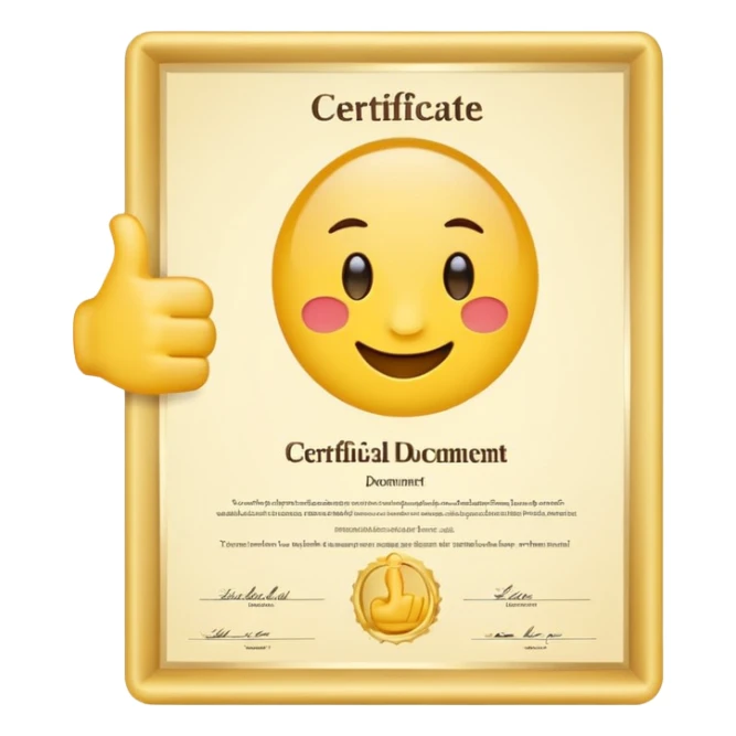 A simple emoji of a certificate document with a seal and a thumbs-up symbol, representing qualification or certification emoji style sticker