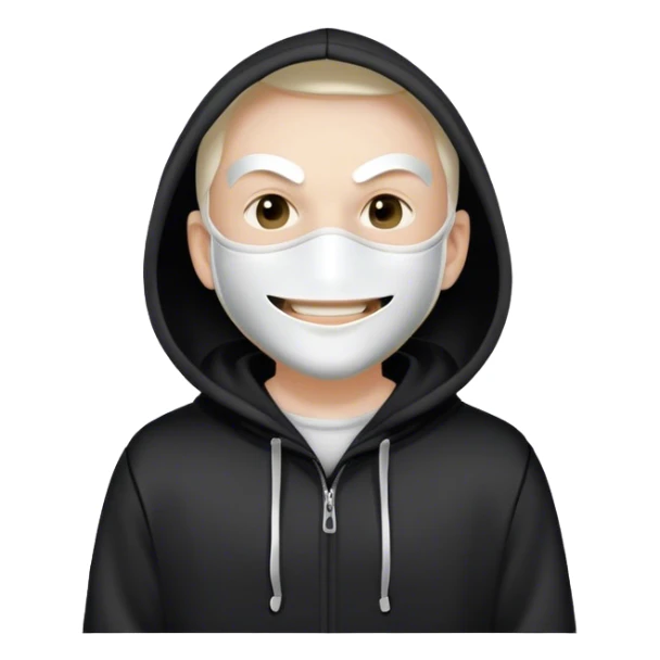A serial killer wearing a white mask and a black hoodie and smiling sticker