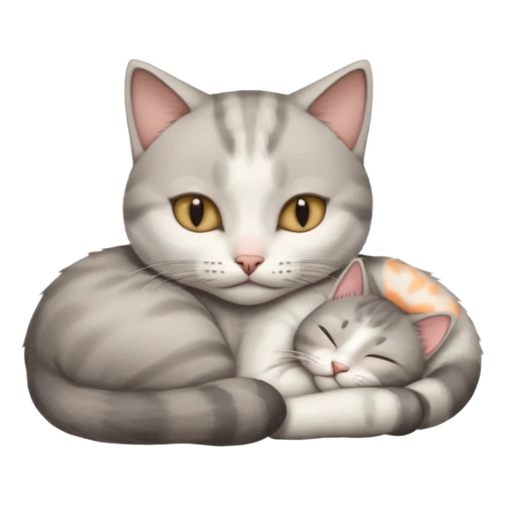 grey and white small cat with its eyes closed lying down leaning on his elbow with his paw curled under his head holding it up sticker