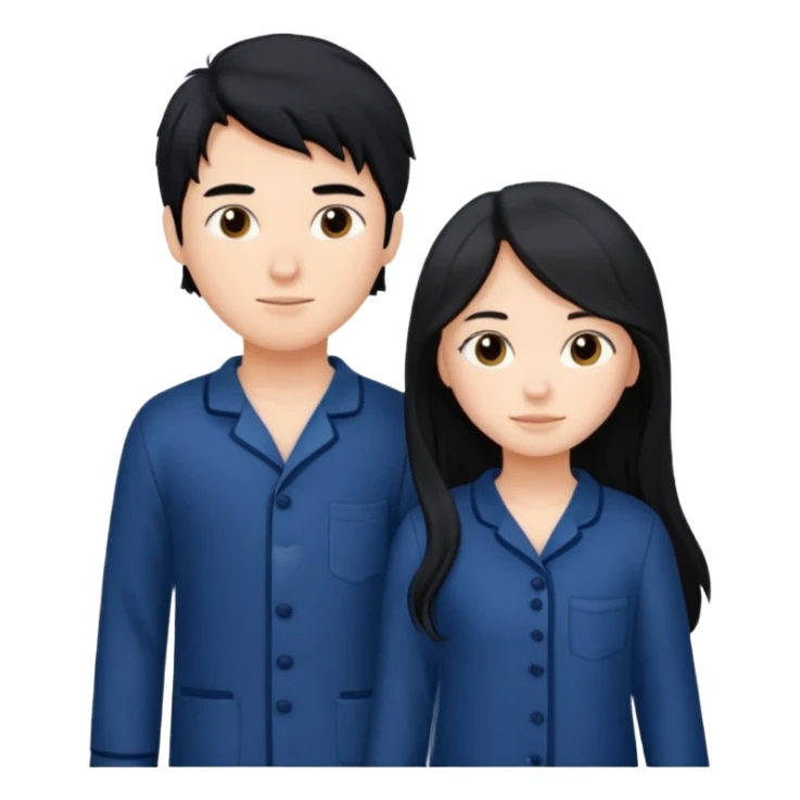 black haired boy and long haired girl in navy blue pajamas sticker