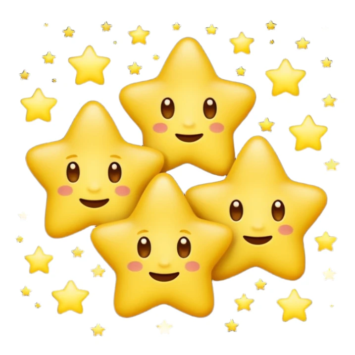 Emoji-style three stars in night sky, rounded and cute, glowing effect, soft shading sticker
