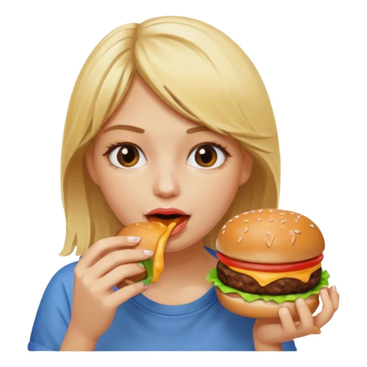 A blonde girl eating a burger sticker