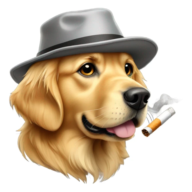 Golden retriever with bucket hat and a chain smoking a cig sticker