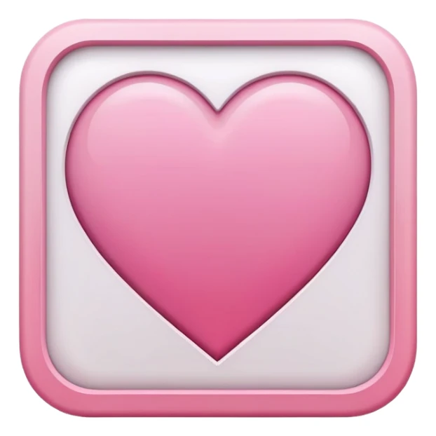 Tiny compressed Stylized pink heart symbol inside a pastel white gradient square icon, pink thin borders sticker