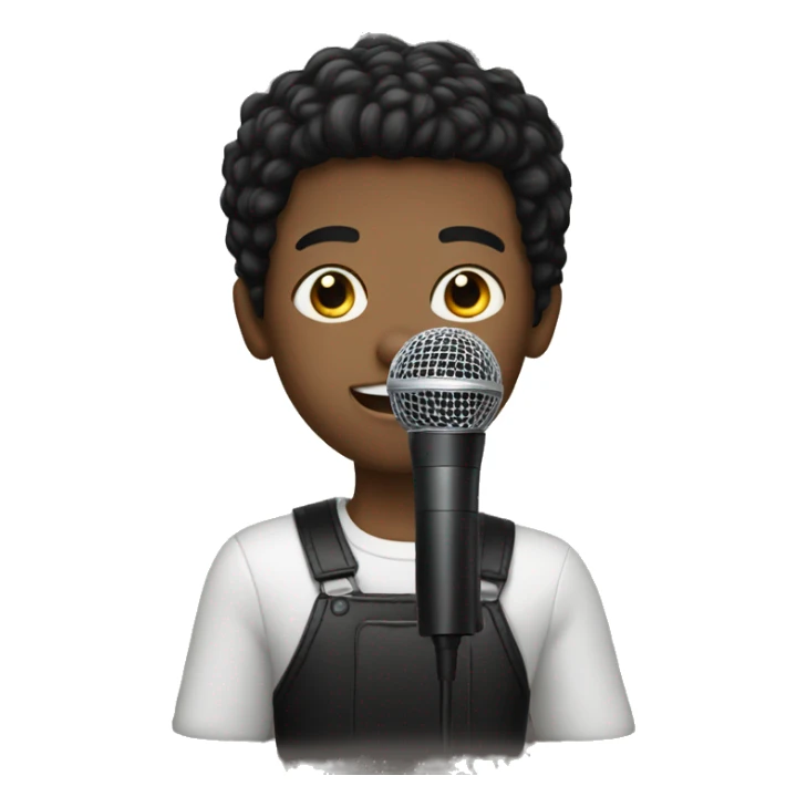A boy with black hair holding a microphone  sticker